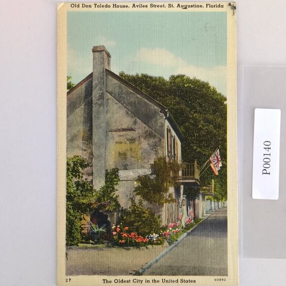Vtg St Augustine Florida Linen Postcard Don Toledo House Aviles St 1946 Oldest - Picture 1 of 2